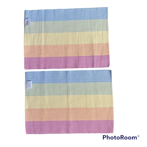 Set Of 2 Raney Pottery Barn Rainbow Striped Placemats Table Linens Colorful - Picture 3 of 4